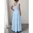 thumbnail image 2 of Light Blue Womens V-Neck Flowy Maxi Dress With Ruffled Cap Sleeves And Tiered Skirt, 2 of 5