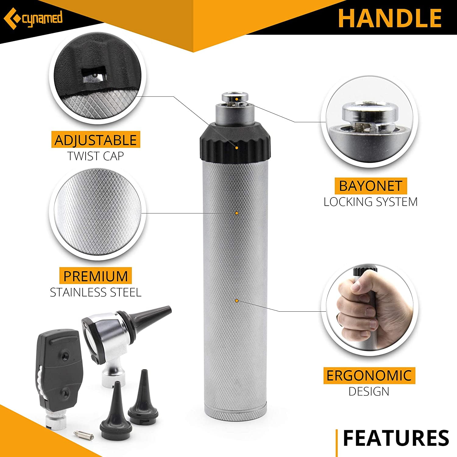 Cynamed Combo Otoscope Set - Multi-Function Ear Scope for Ear, Nose & Eye Examination