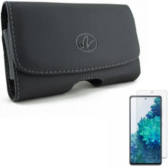 Screen Protector w Case Belt Clip for Samsung Galaxy S20 Fan Edition - Anti-Glare Tempered Glass Matte Anti-Fingerprint, Leather Swivel Holster Loops N6X fits Samsung Galaxy S20 Fan Edition