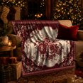thumbnail image 3 of Elegant Burgundy Floral Peony Medallion, Cozy Botanical Garden Scene, Warm Flannel Blanket for Sunroom and Reading Nook, Garden Lovers Valentine's Day Gift, Artistic Home Decor, 3 of 9