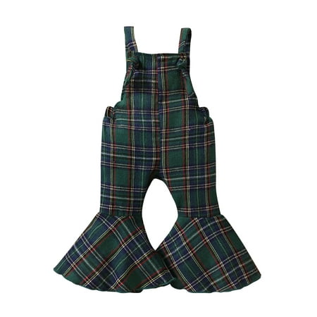 

AMILIEe Toddler Baby Girls Christmas Sleeveless Overalls Suspender Pants Plaid Flare Pants Romper Jumpsuit