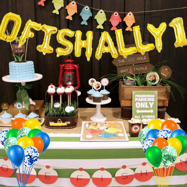 The Big One Fishing Party Decorations for Boys 1st Birthday The Big One  Backdrop Cake Topper Fish Balloons 1st Birthday Supplies