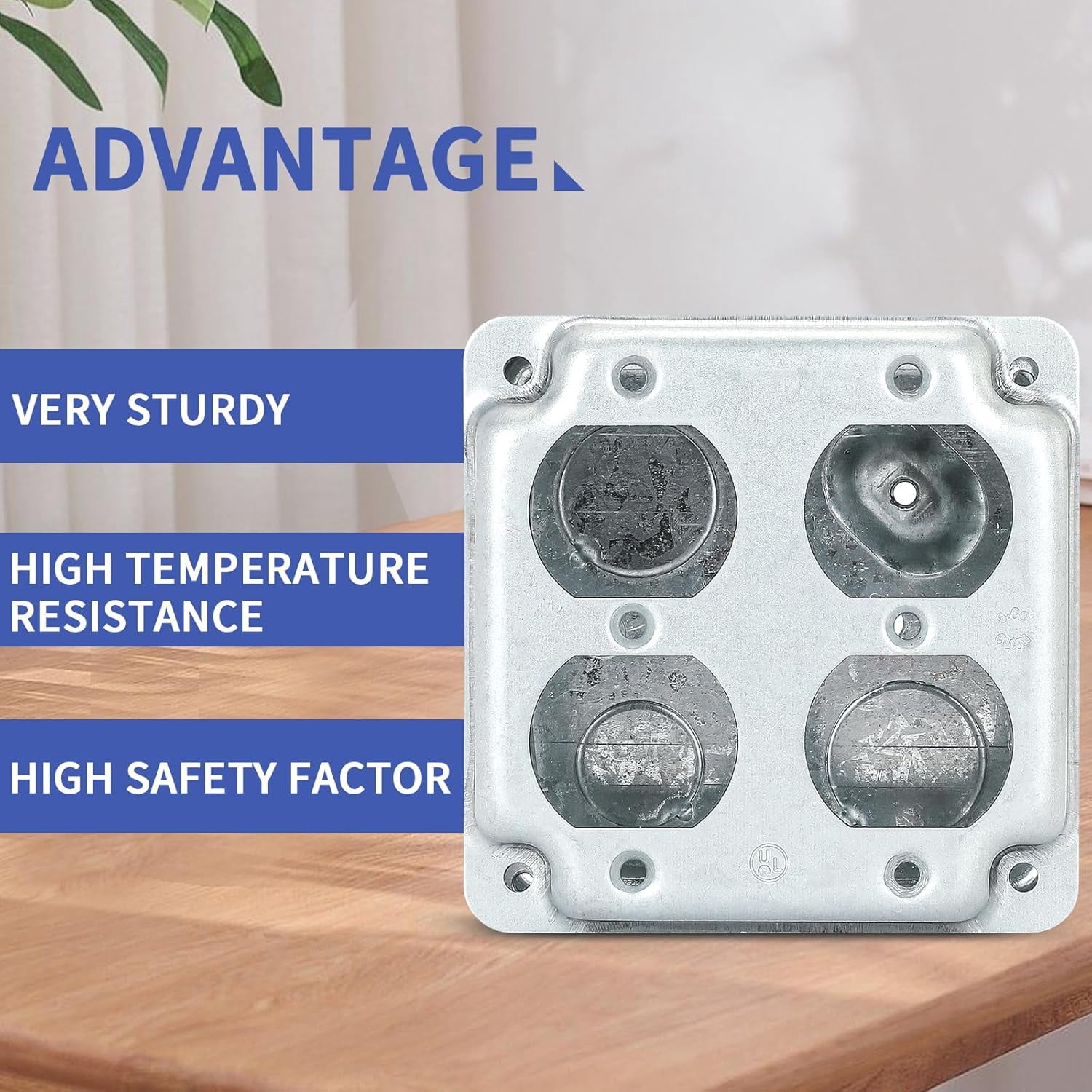 Galvanized Steel Metal Outlet Box 4x4 and Outlet Cover with 6screws,2-Gang Duplex Receptacle Box,8*1/2''&4*3/4"in Side and 2*1/2''& 2*3/4" in Bottom Knockouts,Thickness 1.6mm,Raised Ground