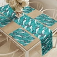 thumbnail image 2 of Ambesonne Ocean Table Runner & Placemats, Surfing Doodle Dolphins, Placemat 4 pcs + Runner 14"x72", Charcoal Grey Teal White, 2 of 2