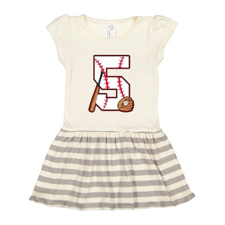 

Inktastic Baseball Fifth Birthday- Five Years Old Gift Toddler Girl Dress
