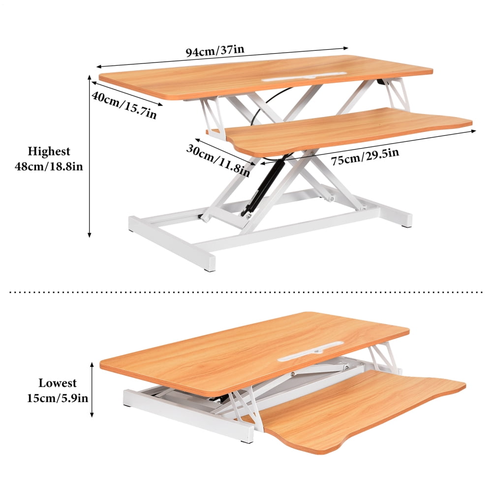Home Office Standing Desk Converter 32" Height Adjustable with Keyboard Tray Mahogany