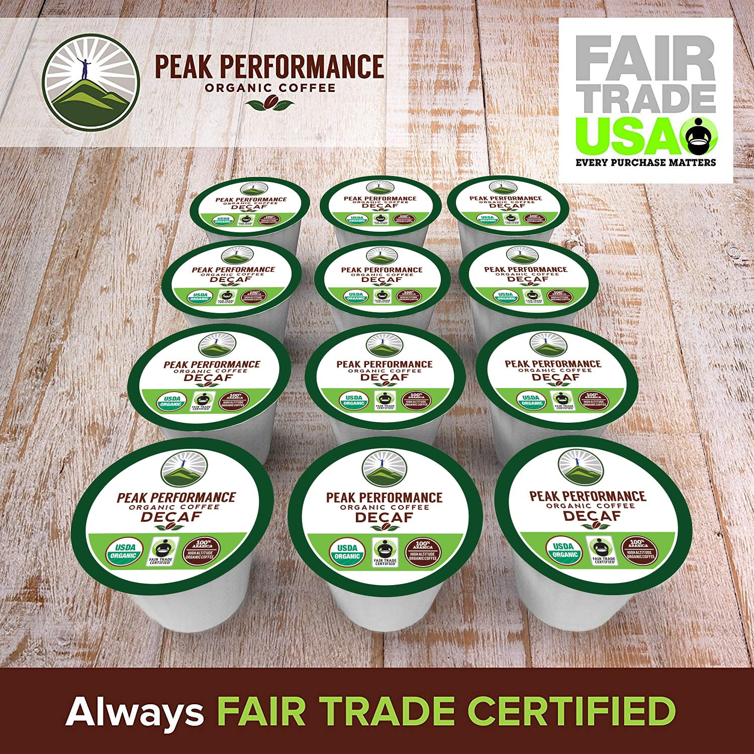 USDA Organic Decaf Coffee Pods. Compatible With K-CUP And Keurig Machines. High Altitude USDA Organic Decaf Coffee. Fair Trade Beans Medium Roast Single Serve Decaffeinated 24 Count Recyclable Cups