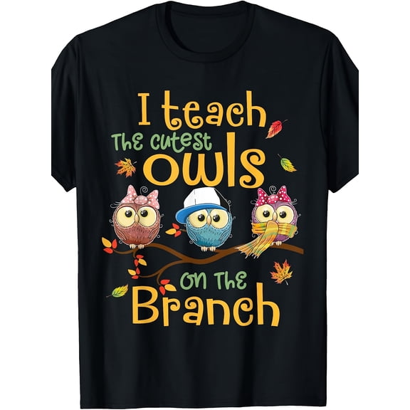I Teach The Cutest Owls On The Branch Graphic Tee for Men Women, Fall Autumn Teacher Back To School Short Sleeve T-Shirt, Casual Crew Neck Top for Daily Wear Teacher Gift