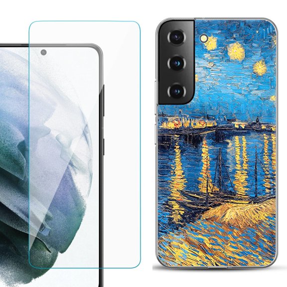 Slim-Fit TPU Fashion Phone Case for Samsung Galaxy S22 5G, with Tempered Glass Screen Protector, by OneToughShield ® - Starry Night Rhone
