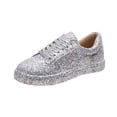 thumbnail image 1 of asdoklhq Casual Shoes for Women,Autumn and Winter New Sequined Flat Lace-up Casual Women's Single Shoes Pumps, 1 of 8
