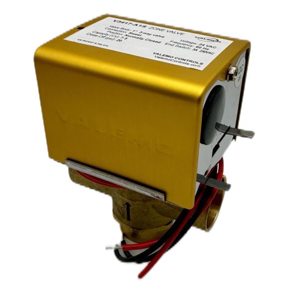 Valemo V3417-A1S Motorized Zone Valve, 3-way, 1" Sweat, Normally Closed, 24 VAC with End Switch