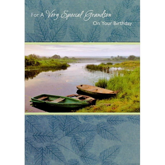 Designer Greetings 3 Rowboats on Shore of Creek Birthday Card for Grandson