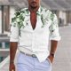 thumbnail image 1 of Camisa de algodón con solapa elástica y diseño floral para hombre, informal, para festivales, exteriores, calle, azul, morado, con botones, talla grande, nueva, 1 of 6