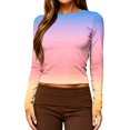 thumbnail image 2 of Garbnen Long Sleeves Shirts for Women Gradient Slim Fit Crewneck Shirts for Women Basic Fall Winter Casual Y2k Women's Tunic Tops Orange S, 2 of 5