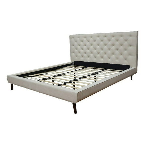 Alice Mid-Century Modern  Velvet Upholstered Platform Bed King Size in Beige