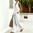thumbnail image 6 of Sewkxo Womens Linen 2 Piece Sets Fashion Sleeveless V Neck Halter Top Matching Baggy Wide Leg Pants Set Summer Casual Outfits,White XL, 6 of 9