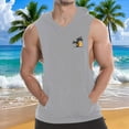 thumbnail image 2 of Taqqpue Men's Workout Hooded Tank Tops Summer Solid Color Sleeveless Gym Hoodies Bodybuilding Hawaiian Palm Tree Print T-Shirts Hawaii Beach Vacation, 2 of 7