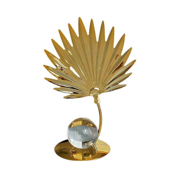 Escritorios de Oficina en el Hogar Ginkgo Crystal Ball Base Art Gold Carving Leaf Form Sculpture Ornament, Adecuado para el Hogar, la Oficina, el Escritorio, la Estantería, Etc.