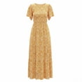 thumbnail image 7 of Xaqiouau Womens Boho Floral Maxi Dress Short Sleeve Casual Summer Long Dress Crew Neck Flowy A Line Beach Vacation Dress, 7 of 7