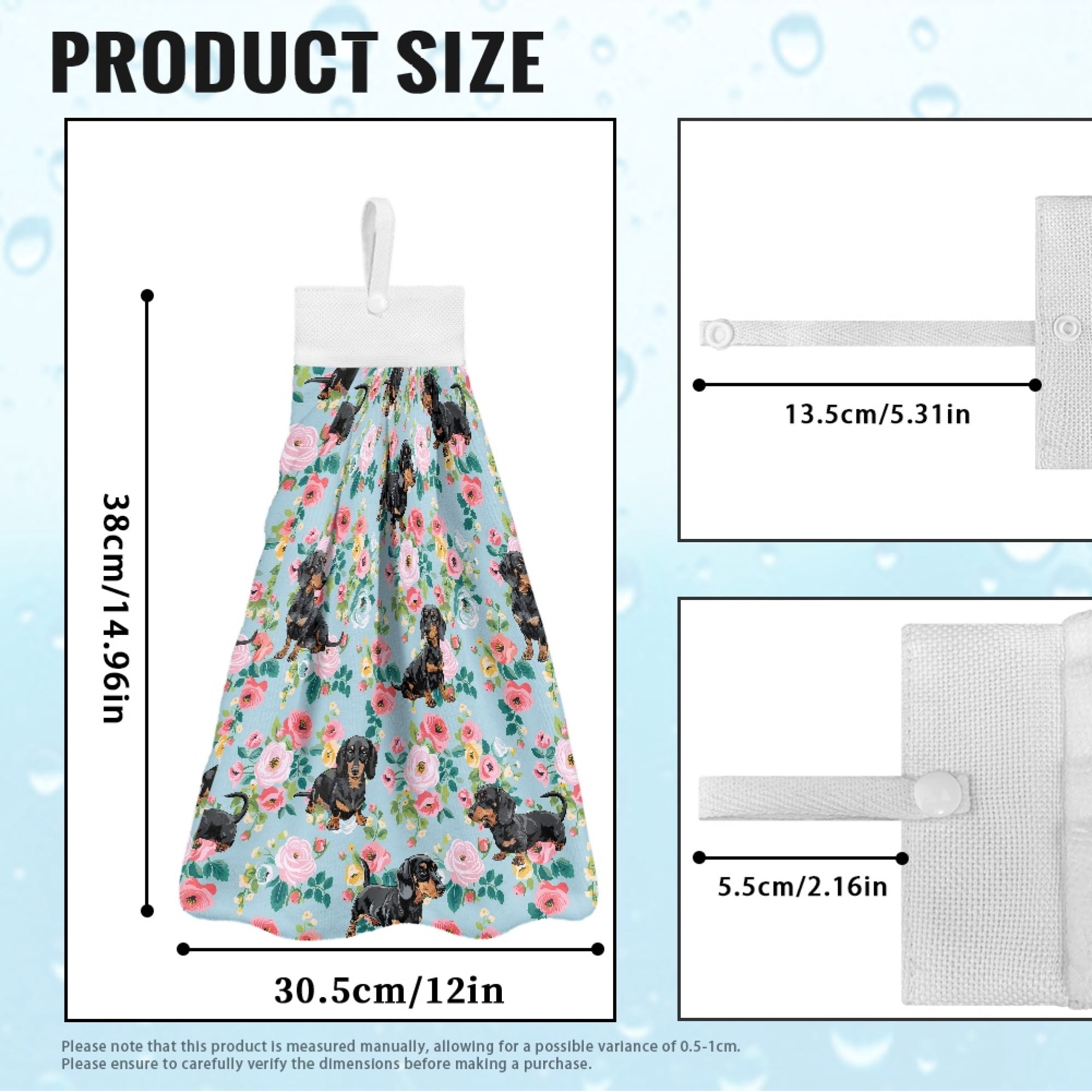 SEANATIVE Dachshund Hand Towels with Hanging Loops Flowers Fast Drying Hand Towels for Bathroom 3 Pcs Kitchen Hand Tie Towel Washable Hand Towels for Hotel Spa Gym Indoor Home Fingertip Towel