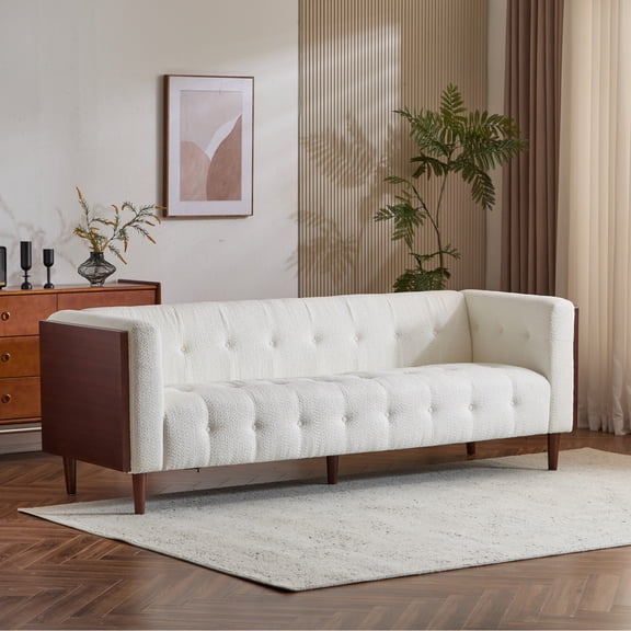 GDF Studio Elegant 3-Seater Sofa with Button-Tufted Waffle Stitching, Rubberwood Frame, and Tapered Legs