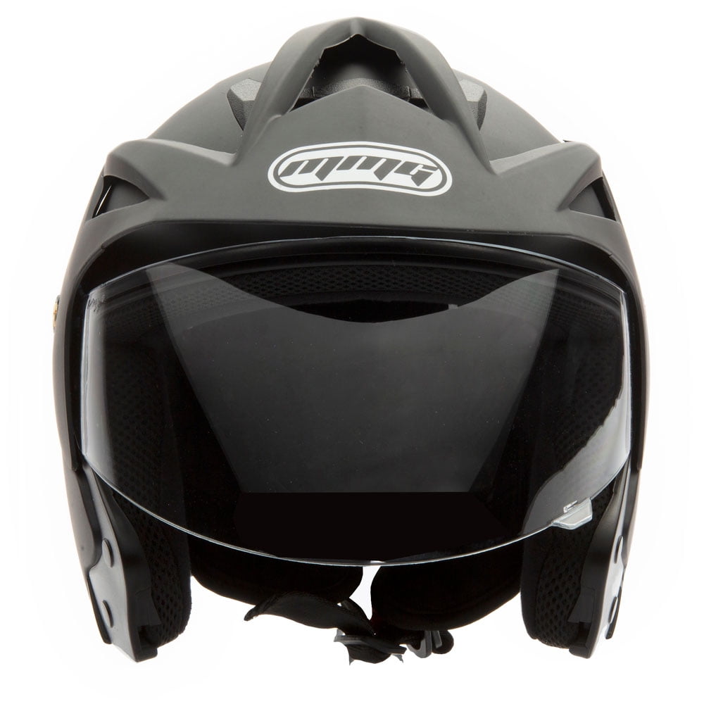 MMG Motorcycle Scooter Street Open Face Helmet DOT - Flip Up Shield - Matte Black (Large) Model 20