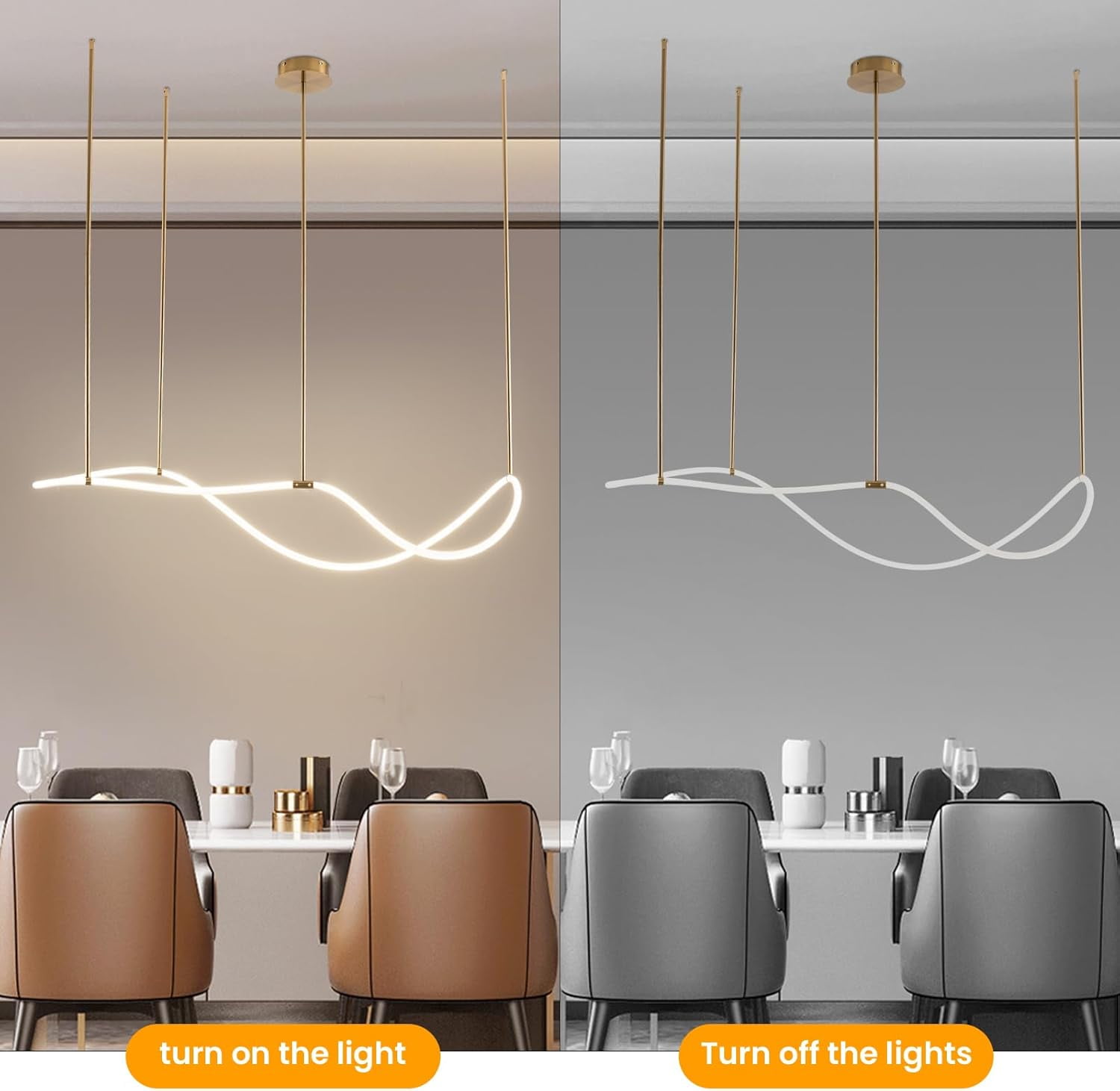 LED Modern Music Symbol Pendant Light, 4500K Acrylic Linear Adjustable Height Chandeliers Ceiling Mount Lighting Fixture for Dining Room Living Room Bedroom