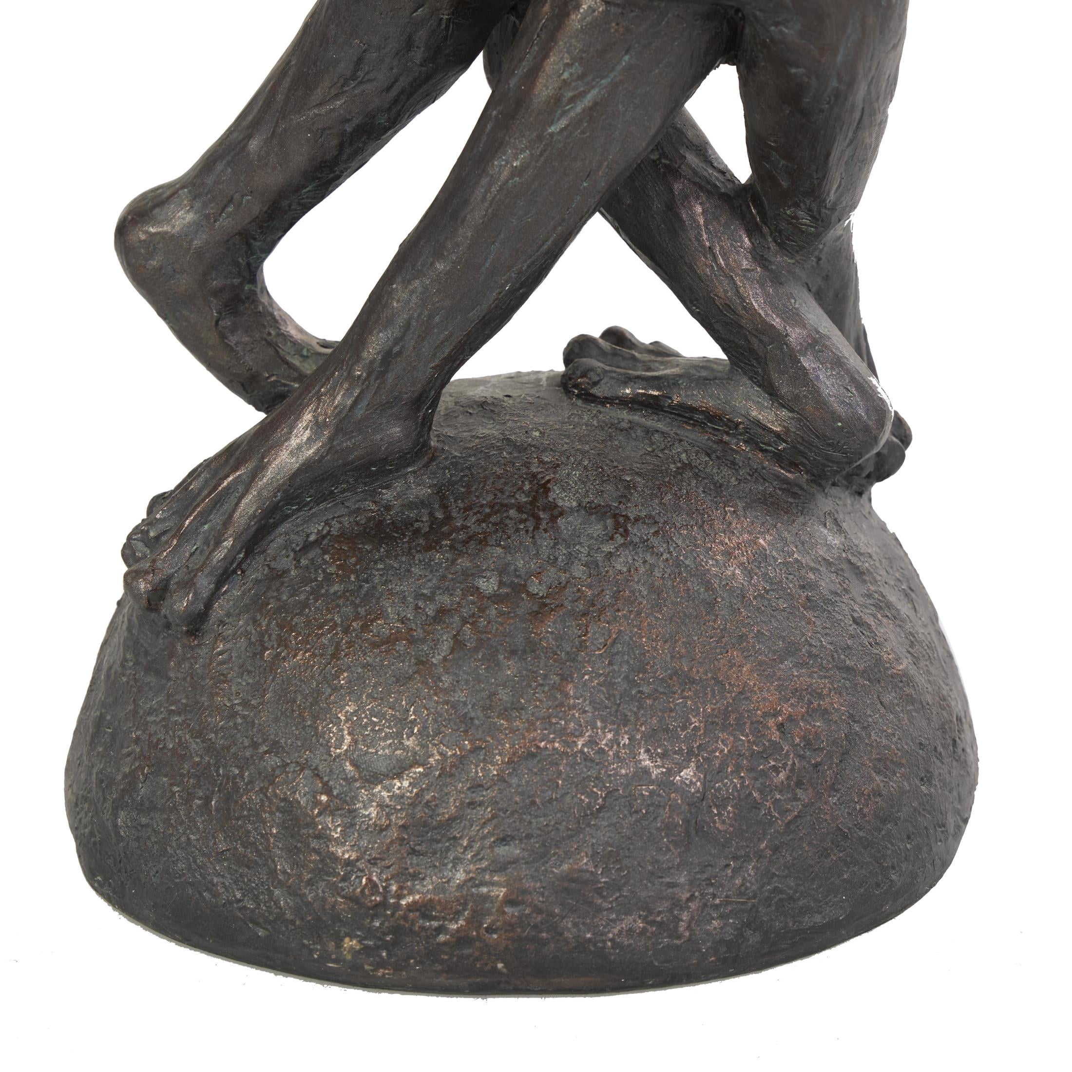 9" x 17" Bronze Resin Patina Dancing Frog Sculpture with Rock Base, by DecMode