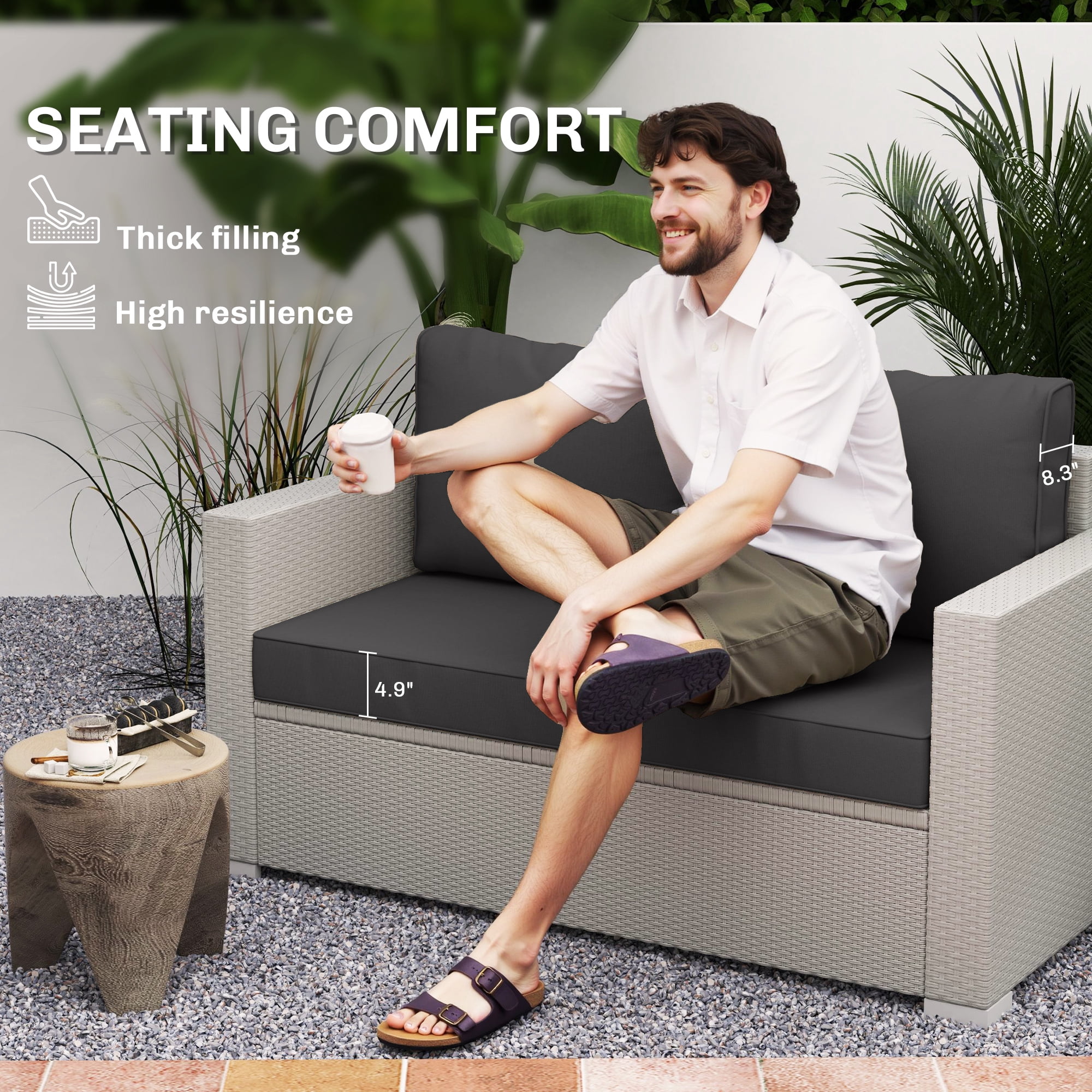 Outsunny 2 Seater Patio Furniture Cushions, 5 in Outdoor Loveseat Cushions with Removable Cover, Replacement Cushions for Outdoor Furniture, Black
