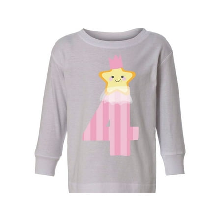

Awkward Styles 4th Birthday Girl Toddler Long Sleeve Shirt Little Star Kids T-Shirt