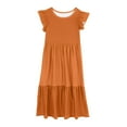 thumbnail image 5 of Summer Dresses for Girl New Big Girls Summer Ruffle Short Sleeve Sundress Crew Neck Loose Casual Flowy Tiered Maxi Beach Dress with Pockets Orange 160, 5 of 6