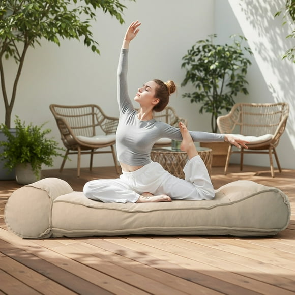 eVita 5-Position Adjustable Metal Frame Outdoor Chaise Lounge Chair with Thick Beige Cushion, Water-Resistant Olefin Fabric