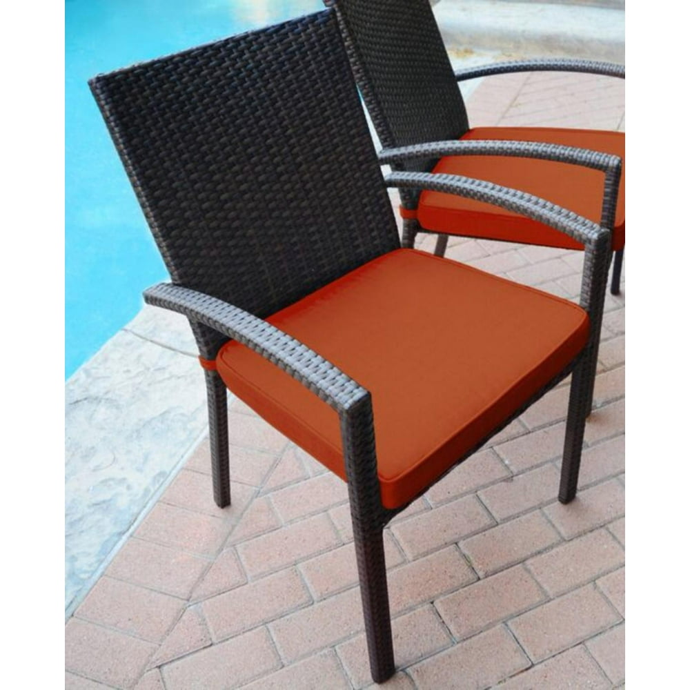 Set of 6 Espresso Brown Resin Wicker Outdoor Dining Chairs - Red