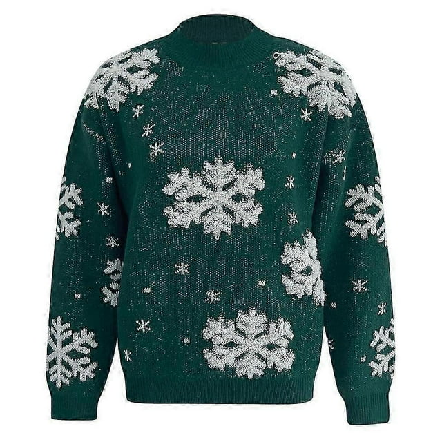 Womens Crew Neck Ugly Christmas Sweater Snowflake Xmas Pullover Jumper Tops