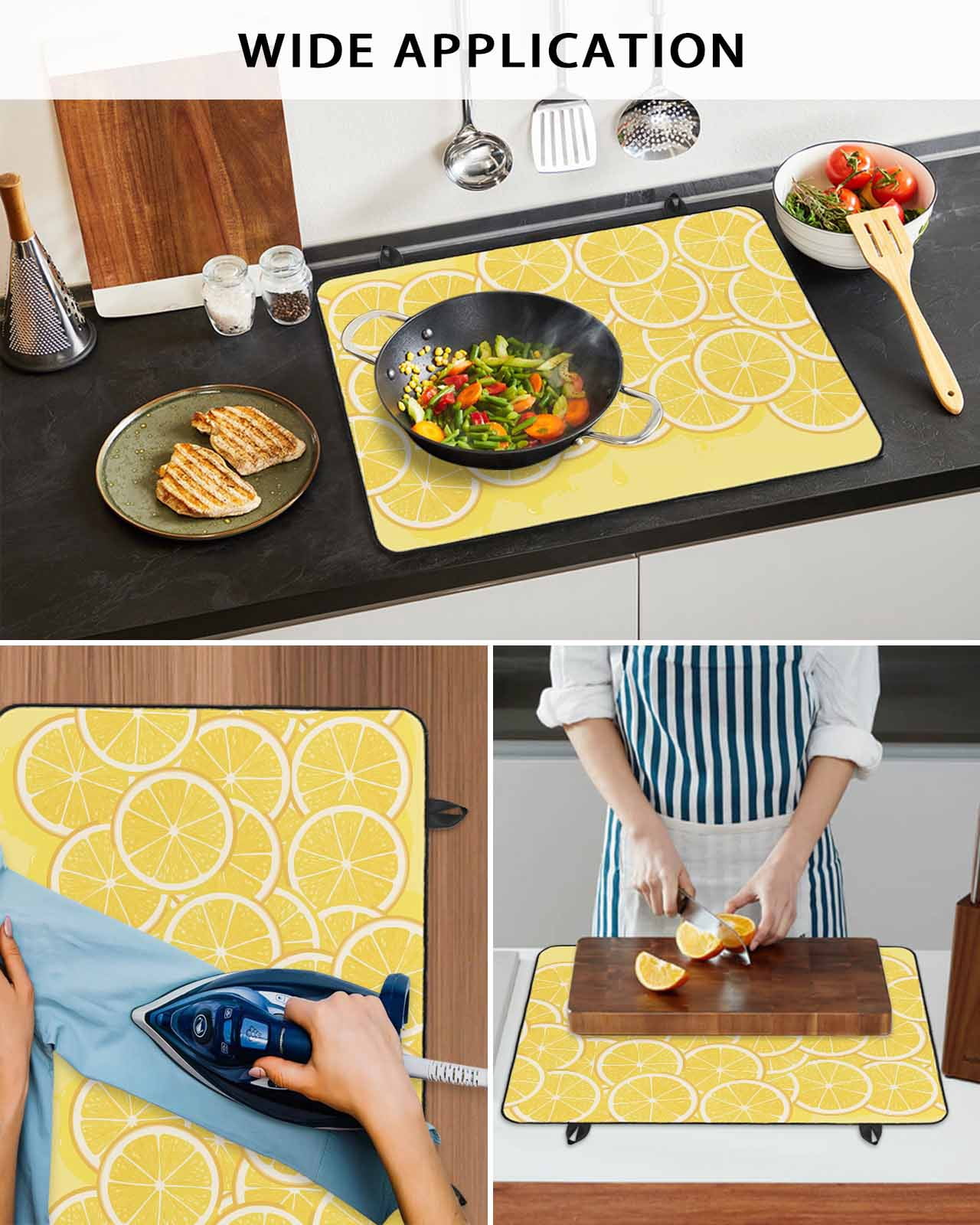 Large Induction Cooktop Protector Mat Yellow Lemon Stove Top Covers for Electric Stove, Summer Botanical Watercolor Modern Art Decorative Stove Burner Cover Mats, Glass Top Stove Cover