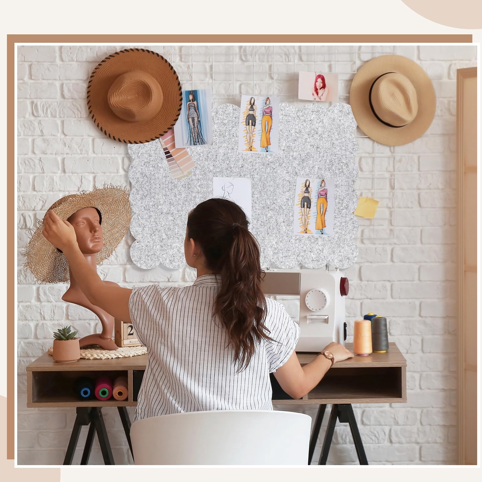 Scalloped Felt Bulletin Board Foldable Pin Cork Alternative For Wall  3' X 2' Trifold Picture Vision Self Adhesive Decorative(light Gray 18 * 24 Inch)