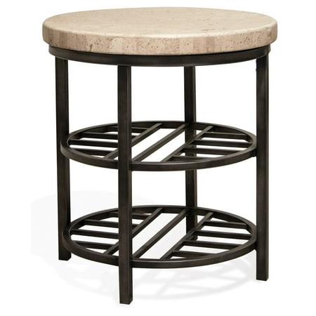 Riverside Furniture Capri Round Travertine Stone End Table in Alabaster