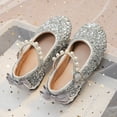 thumbnail image 3 of Dakaela Girls Dress Shoes Toddler Glitter Princess Mary Jane 3T 4T 5T Little Big Kid Low Heel Pearl Strap Wedding Prom Footwear Silver Size 8, 3 of 6