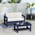 thumbnail image 2 of RIAFUN 2-Seater Outdoor Patio Conversation Sofa, Weather-Resistant HDPE Sofa with Khaki Cushions, Navy Blue Frame for Backyard Deck, 2 of 5