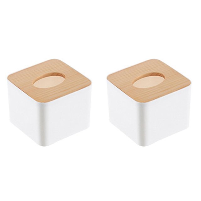 2x caja de pañuelos cuadrada con tapa de madera, Mini caja de pañuelos de madera extraíble para el hogar