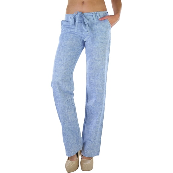 ToBeInStyle Women's Cozy Linen-Cotton Blend Heather Dye Pants - Blue - Small