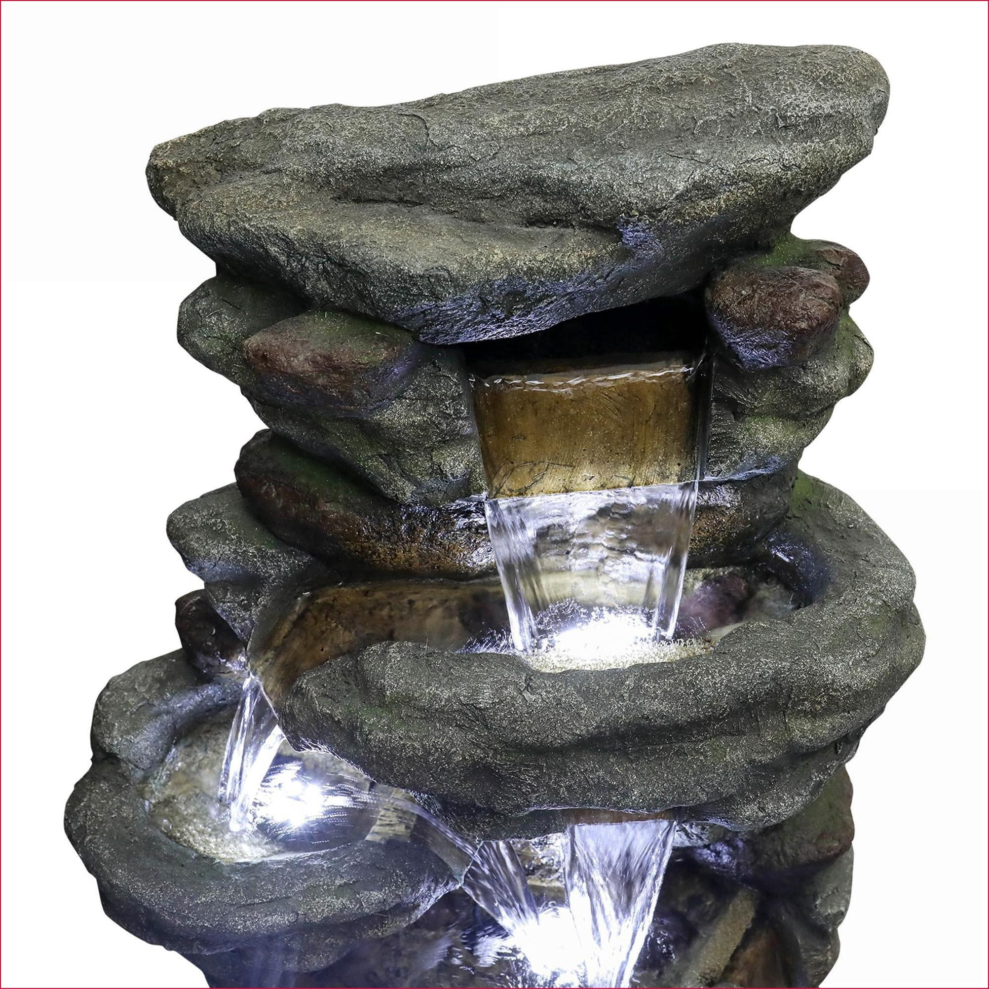 Fountains 51" Natural Rock Outdoor Garden Patio Fountain | UL Certified Pump | Resin | Waterfall Tiered Fountain