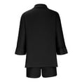 thumbnail image 5 of ShomPort Women's Cotton Linen 3/4 Sleeve Lapel Shirts Two Piece Work Set Elastic Waist Wide Leg Shorts with Pockets, 5 of 6