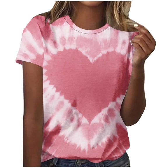 Tbopshirt Valentine's Day T-Shirts for Women Tees,Plus Size Womens Tops,Women Valentines Day Short Sleeve Heart Printed T-Shirt Novelty Graphic S-XXXL