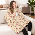 thumbnail image 4 of Wearable Lamb Fleece Blanket Hoodie,Pioneer Flower Floral Print Pattern Oversized Sherpa Blanket Hoodie with Super Pockets,Super Warm Fuzzy Pullover for Women & Men, 4 of 6