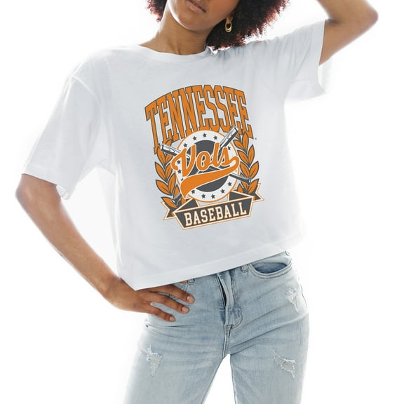 Women's Gameday Couture White Tennessee Volunteers Baseball Boxy Fit Cropped T-Shirt