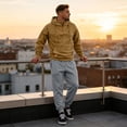 thumbnail image 5 of Zimjoy Hoodie Sweatpants Set Men, 1/4 Zip Hooded Sweatshirt with Arm Zipper Pocket & Black Drawstring Tapered Pants, Casual Tactical Athletic Sweatsuit for Outdoor Gym Daily Wear Earthy Yellow M, 5 of 6