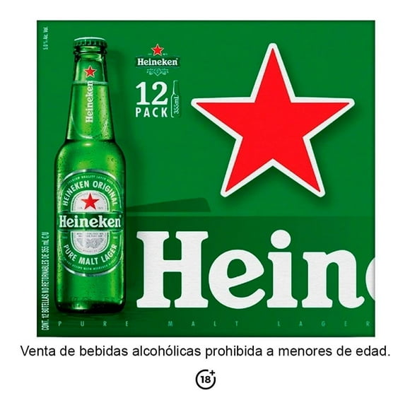 Cerveza clara Heineken 12 botellas de 355 ml c/u