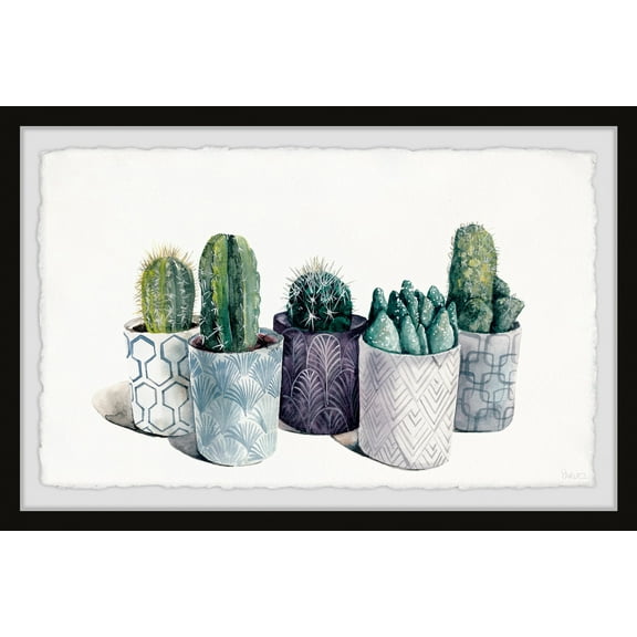 Parvez Taj Indigo Cactus Pots Framed Wall Art