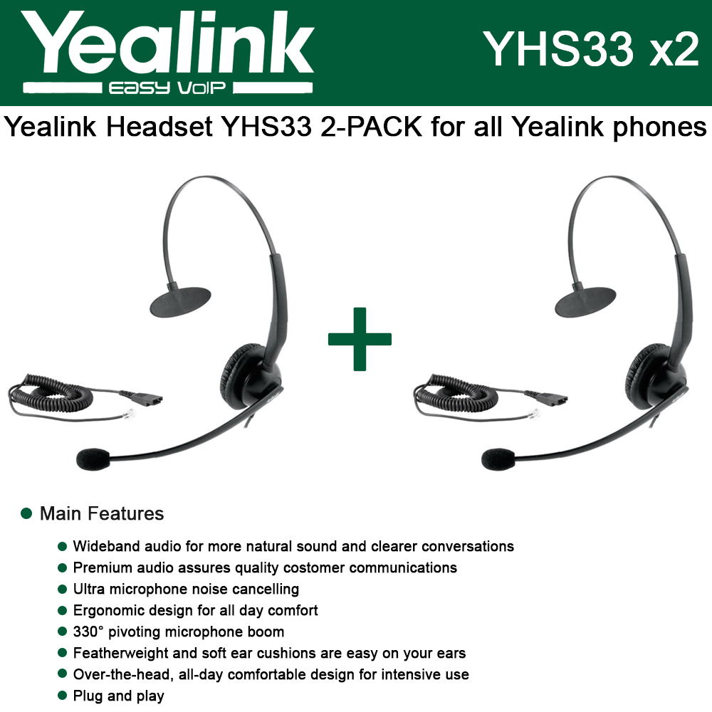 Bundle of 4 Yealink YHS33 Wideband Headset for Yealink IP Phones plug and play